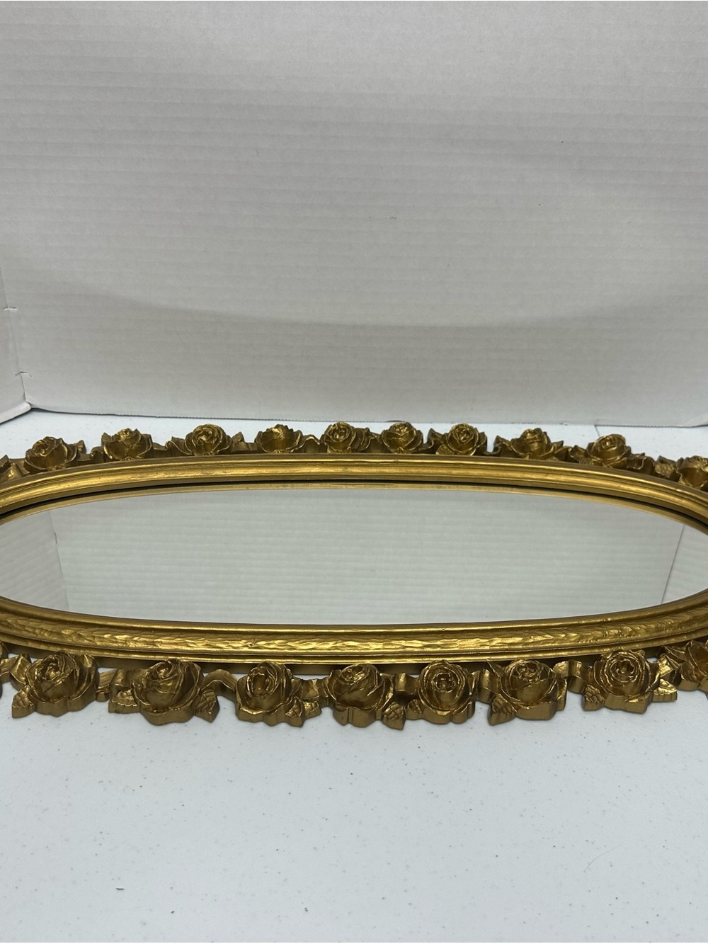 Vintage Syroco 2324 Gold Oval Mirror Roses Bow Hollywood Regency 25” - Picture 2 of 12